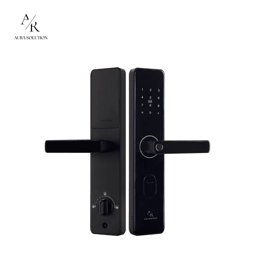 AURA Fortress F1 smart lock designed for property management with multi-user access control and keyless entry, installed on a Malaysian apartment door. AURA Fortress F1 smart lock designed for property management with multi-user access control and keyless entry, installed on a Malaysian apartment door.